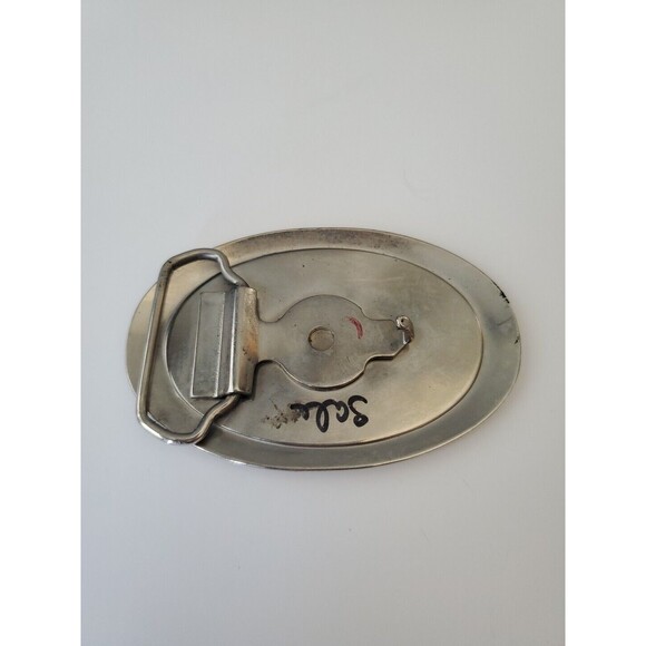 Vintage Silver Tone and Red Oval Fire Department Belt Buckle 2.5 IN Wide - Picture 5 of 7